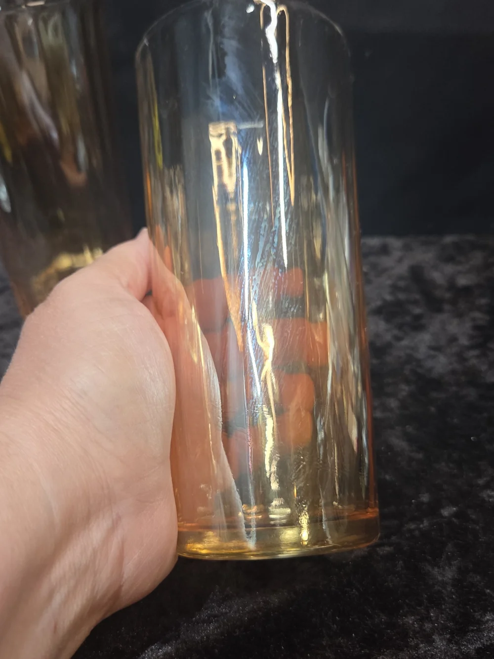 2 Vintage Jeanette Marigold Luster Carnival Glass 16 Oz Tumbler w/Panel Pattern
